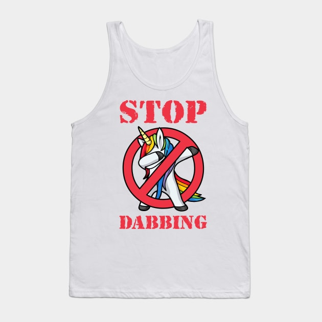 Dabbing Unicorn in red strike STOP Dabbing Tank Top by VizRad